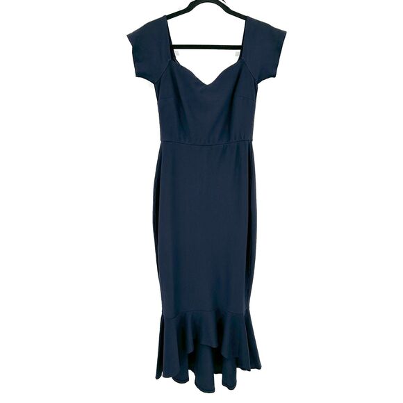 LULUS How Much I Care Midnight Blue Off-the-Shoulder Ruffle Midi Dress Medium - Picture 3 of 8